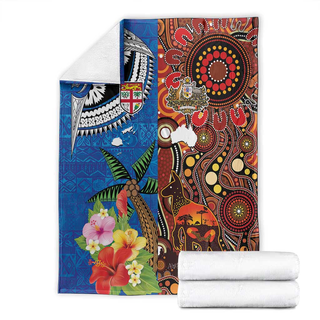 Fiji and Australia Together Blanket Fijian Tapa Plants with Kangaroo and Aboriginal - Aussie Hoodie