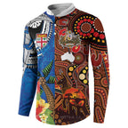 Fiji and Australia Together Button Sweatshirt Fijian Tapa Plants with Kangaroo and Aboriginal - Aussie Hoodie