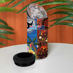 Fiji and Australia Together 4 in 1 Can Cooler Tumbler Fijian Tapa Plants with Kangaroo and Aboriginal - Aussie Hoodie