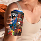 Fiji and Australia Together 4 in 1 Can Cooler Tumbler Fijian Tapa Plants with Kangaroo and Aboriginal - Aussie Hoodie