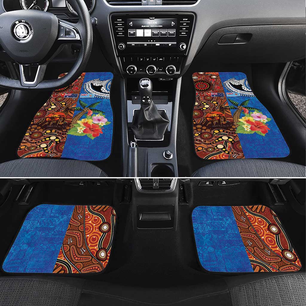 Fiji and Australia Together Car Mats Fijian Tapa Plants with Kangaroo and Aboriginal - Aussie Hoodie