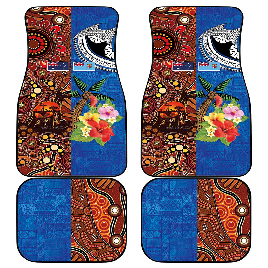 Fiji and Australia Together Car Mats Fijian Tapa Plants with Kangaroo and Aboriginal - Aussie Hoodie