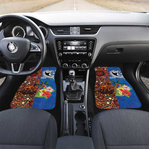 Fiji and Australia Together Car Mats Fijian Tapa Plants with Kangaroo and Aboriginal - Aussie Hoodie
