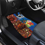 Fiji and Australia Together Car Mats Fijian Tapa Plants with Kangaroo and Aboriginal - Aussie Hoodie