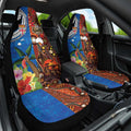 Fiji and Australia Together Car Seat Cover Fijian Tapa Plants with Kangaroo and Aboriginal - Aussie Hoodie