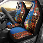 Fiji and Australia Together Car Seat Cover Fijian Tapa Plants with Kangaroo and Aboriginal - Aussie Hoodie