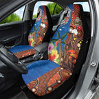 Fiji and Australia Together Car Seat Cover Fijian Tapa Plants with Kangaroo and Aboriginal - Aussie Hoodie