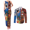 Fiji and Australia Together Couples Matching Tank Maxi Dress and Long Sleeve Button Shirt Fijian Tapa Plants with Kangaroo and Aboriginal - Aussie Hoodie