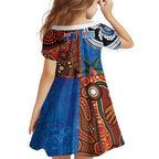Fiji and Australia Together Family Matching Long Sleeve Bodycon Dress and Hawaiian Shirt Fijian Tapa Plants with Kangaroo and Aboriginal - Aussie Hoodie