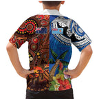 Fiji and Australia Together Family Matching Mermaid Dress and Hawaiian Shirt Fijian Tapa Plants with Kangaroo and Aboriginal - Aussie Hoodie