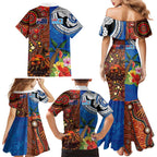 Fiji and Australia Together Family Matching Mermaid Dress and Hawaiian Shirt Fijian Tapa Plants with Kangaroo and Aboriginal - Aussie Hoodie