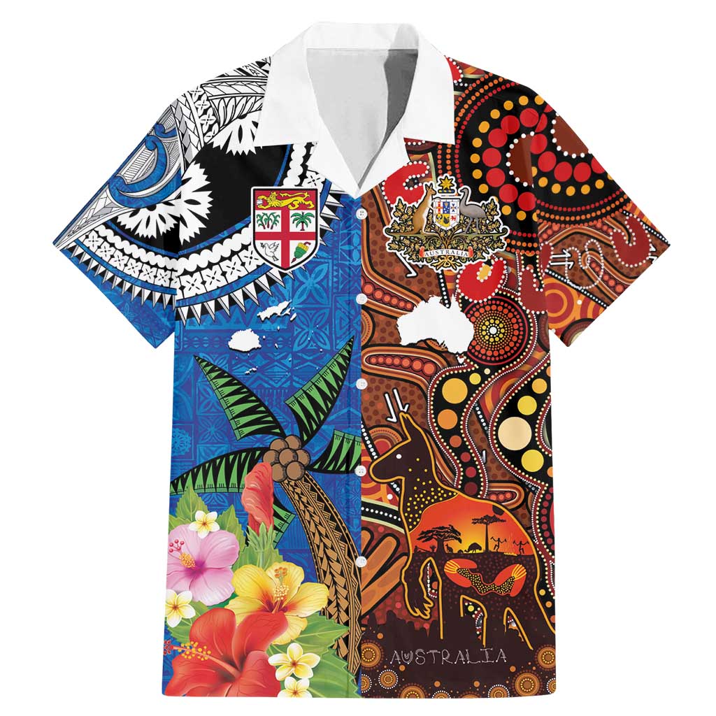 Fiji and Australia Together Family Matching Mermaid Dress and Hawaiian Shirt Fijian Tapa Plants with Kangaroo and Aboriginal - Aussie Hoodie