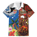 Fiji and Australia Together Family Matching Mermaid Dress and Hawaiian Shirt Fijian Tapa Plants with Kangaroo and Aboriginal - Aussie Hoodie