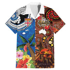 Fiji and Australia Together Family Matching Mermaid Dress and Hawaiian Shirt Fijian Tapa Plants with Kangaroo and Aboriginal - Aussie Hoodie