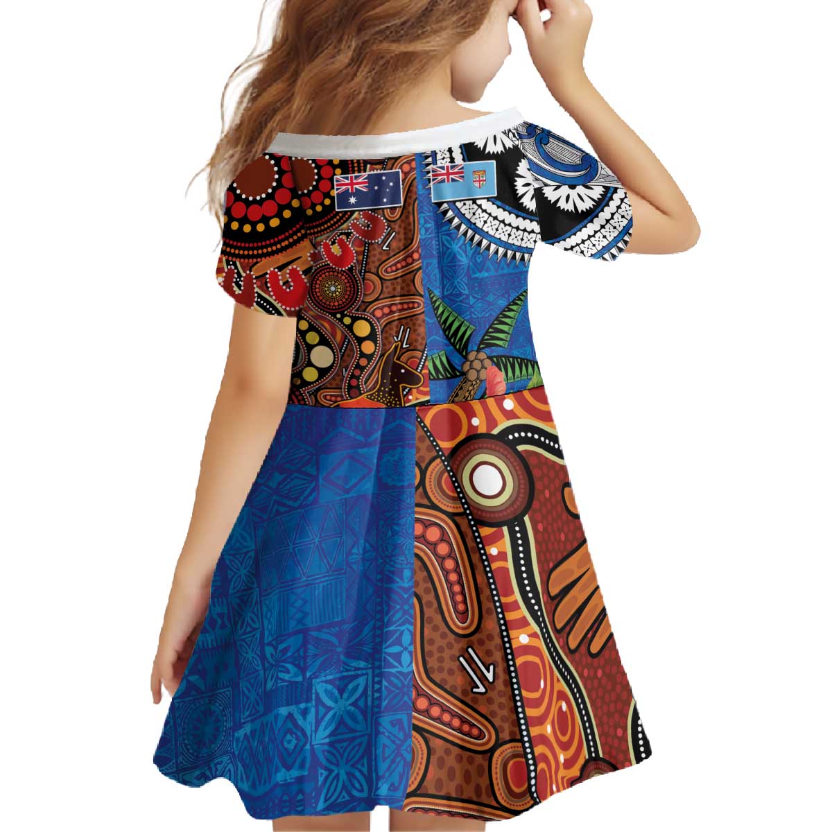 Fiji and Australia Together Family Matching Off The Shoulder Long Sleeve Dress and Hawaiian Shirt Fijian Tapa Plants with Kangaroo and Aboriginal - Aussie Hoodie