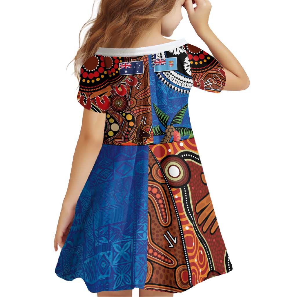Fiji and Australia Together Family Matching Off Shoulder Maxi Dress and Hawaiian Shirt Fijian Tapa Plants with Kangaroo and Aboriginal - Aussie Hoodie