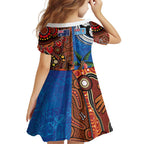 Fiji and Australia Together Family Matching Off Shoulder Maxi Dress and Hawaiian Shirt Fijian Tapa Plants with Kangaroo and Aboriginal - Aussie Hoodie
