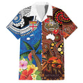 Fiji and Australia Together Family Matching Puletasi and Hawaiian Shirt Fijian Tapa Plants with Kangaroo and Aboriginal - Aussie Hoodie