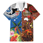 Fiji and Australia Together Family Matching Puletasi and Hawaiian Shirt Fijian Tapa Plants with Kangaroo and Aboriginal - Aussie Hoodie