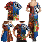 Fiji and Australia Together Family Matching Summer Maxi Dress and Hawaiian Shirt Fijian Tapa Plants with Kangaroo and Aboriginal - Aussie Hoodie