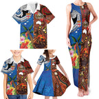 Fiji and Australia Together Family Matching Tank Maxi Dress and Hawaiian Shirt Fijian Tapa Plants with Kangaroo and Aboriginal - Aussie Hoodie