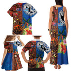 Fiji and Australia Together Family Matching Tank Maxi Dress and Hawaiian Shirt Fijian Tapa Plants with Kangaroo and Aboriginal - Aussie Hoodie