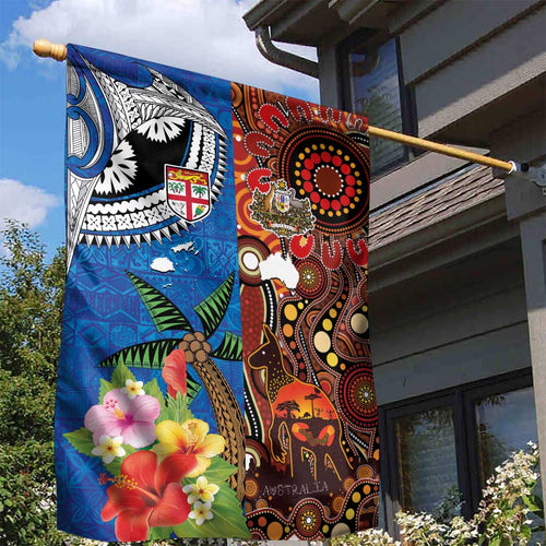 Fiji and Australia Together Garden Flag Fijian Tapa Plants with Kangaroo and Aboriginal - Aussie Hoodie