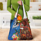 Fiji and Australia Together Grocery Bag Fijian Tapa Plants with Kangaroo and Aboriginal - Aussie Hoodie