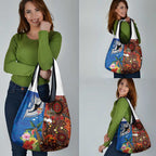 Fiji and Australia Together Grocery Bag Fijian Tapa Plants with Kangaroo and Aboriginal - Aussie Hoodie