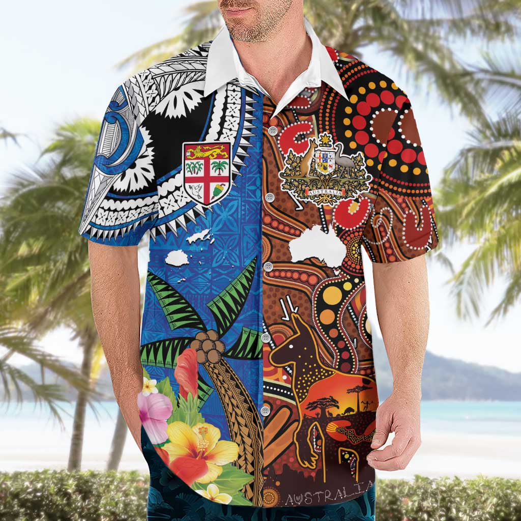 Fiji and Australia Together Hawaiian Shirt Fijian Tapa Plants with Kangaroo and Aboriginal - Aussie Hoodie