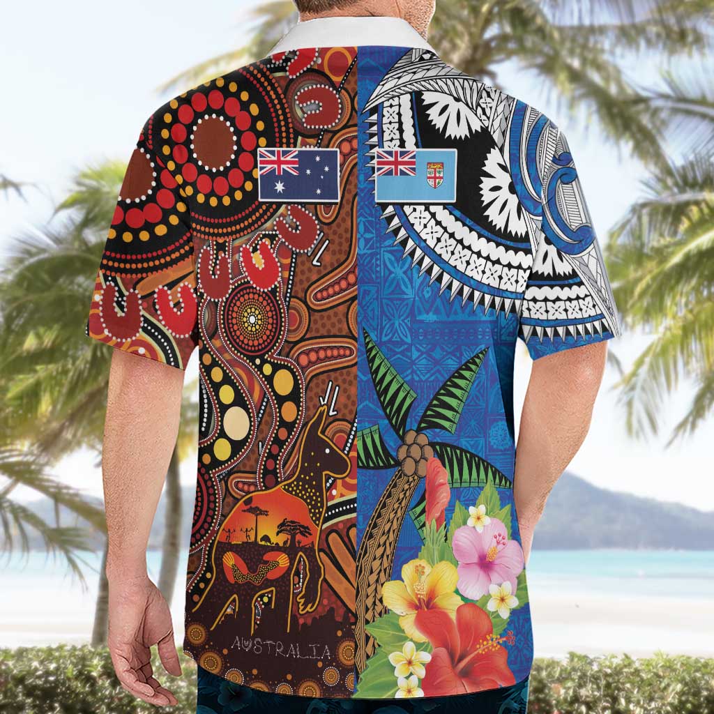 Fiji and Australia Together Hawaiian Shirt Fijian Tapa Plants with Kangaroo and Aboriginal - Aussie Hoodie