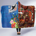 Fiji and Australia Together Hooded Blanket Fijian Tapa Plants with Kangaroo and Aboriginal - Aussie Hoodie