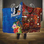 Fiji and Australia Together Hooded Blanket Fijian Tapa Plants with Kangaroo and Aboriginal - Aussie Hoodie