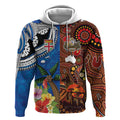 Fiji and Australia Together Hoodie Fijian Tapa Plants with Kangaroo and Aboriginal - Aussie Hoodie