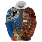 Fiji and Australia Together Hoodie Fijian Tapa Plants with Kangaroo and Aboriginal - Aussie Hoodie