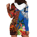 Fiji and Australia Together Hoodie Dress Fijian Tapa Plants with Kangaroo and Aboriginal - Aussie Hoodie
