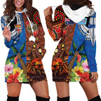 Fiji and Australia Together Hoodie Dress Fijian Tapa Plants with Kangaroo and Aboriginal - Aussie Hoodie