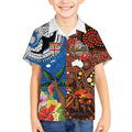 Fiji and Australia Together Kid Hawaiian Shirt Fijian Tapa Plants with Kangaroo and Aboriginal - Aussie Hoodie