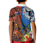Fiji and Australia Together Kid Polo Shirt Fijian Tapa Plants with Kangaroo and Aboriginal - Aussie Hoodie