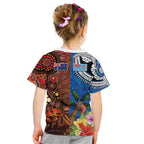 Fiji and Australia Together Kid T Shirt Fijian Tapa Plants with Kangaroo and Aboriginal - Aussie Hoodie