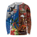 Fiji and Australia Together Long Sleeve Shirt Fijian Tapa Plants with Kangaroo and Aboriginal - Aussie Hoodie
