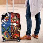 Fiji and Australia Together Luggage Cover Fijian Tapa Plants with Kangaroo and Aboriginal - Aussie Hoodie