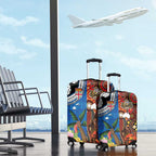 Fiji and Australia Together Luggage Cover Fijian Tapa Plants with Kangaroo and Aboriginal - Aussie Hoodie