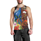 Fiji and Australia Together Men Tank Top Fijian Tapa Plants with Kangaroo and Aboriginal - Aussie Hoodie