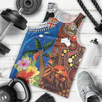 Fiji and Australia Together Men Tank Top Fijian Tapa Plants with Kangaroo and Aboriginal - Aussie Hoodie