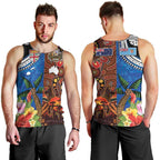 Fiji and Australia Together Men Tank Top Fijian Tapa Plants with Kangaroo and Aboriginal - Aussie Hoodie
