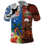 Fiji and Australia Together Polo Shirt Fijian Tapa Plants with Kangaroo and Aboriginal - Aussie Hoodie