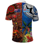 Fiji and Australia Together Polo Shirt Fijian Tapa Plants with Kangaroo and Aboriginal - Aussie Hoodie