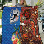 Fiji and Australia Together Quilt Fijian Tapa Plants with Kangaroo and Aboriginal - Aussie Hoodie