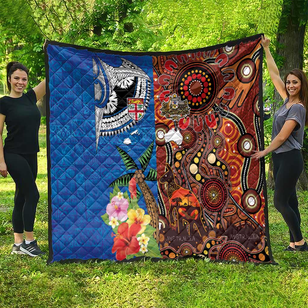 Fiji and Australia Together Quilt Fijian Tapa Plants with Kangaroo and Aboriginal - Aussie Hoodie